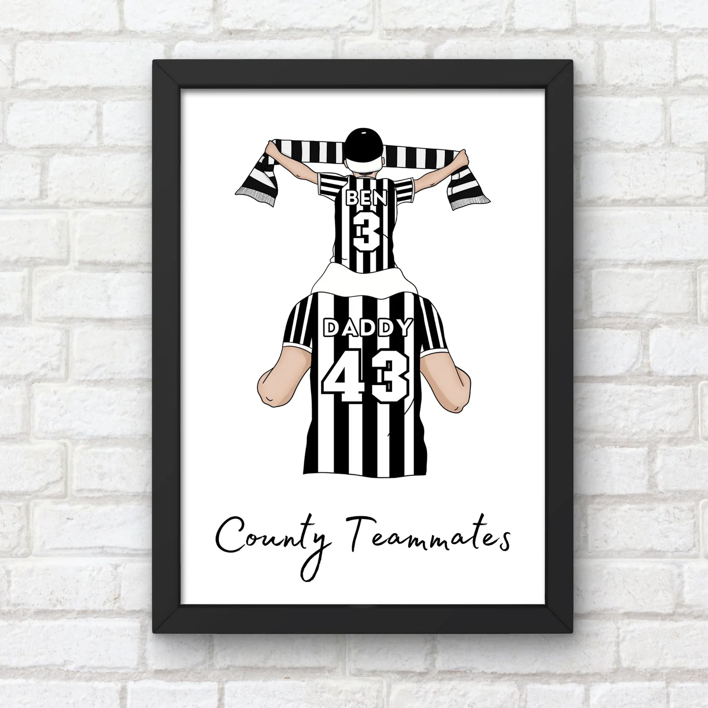 Personalised Father and Son Football Wall Art, Notts County Football Art Print, Boys Room Decor