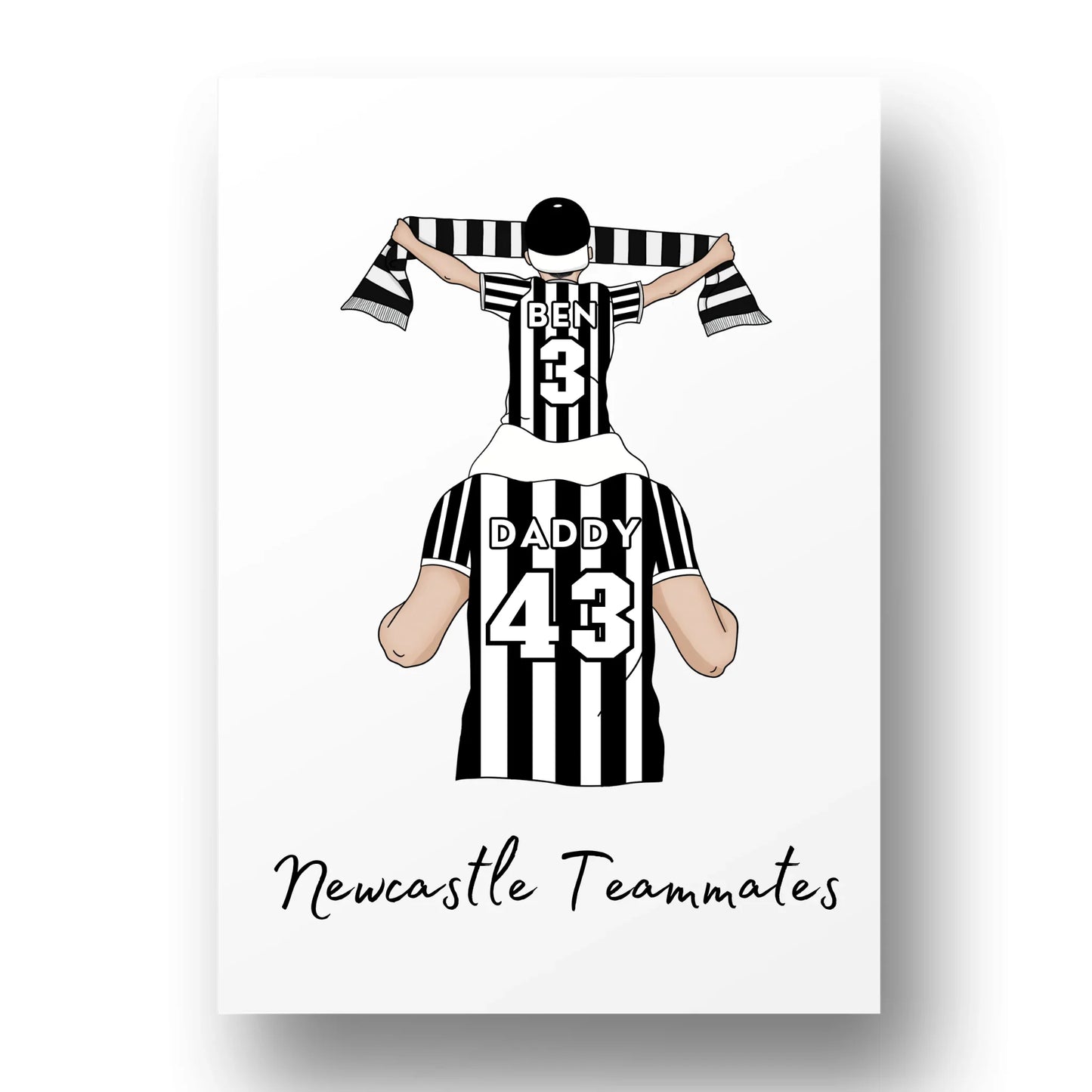 Personalised Father and Son Football Wall Art, Newcastle Football Art Print, Boys Room Decor