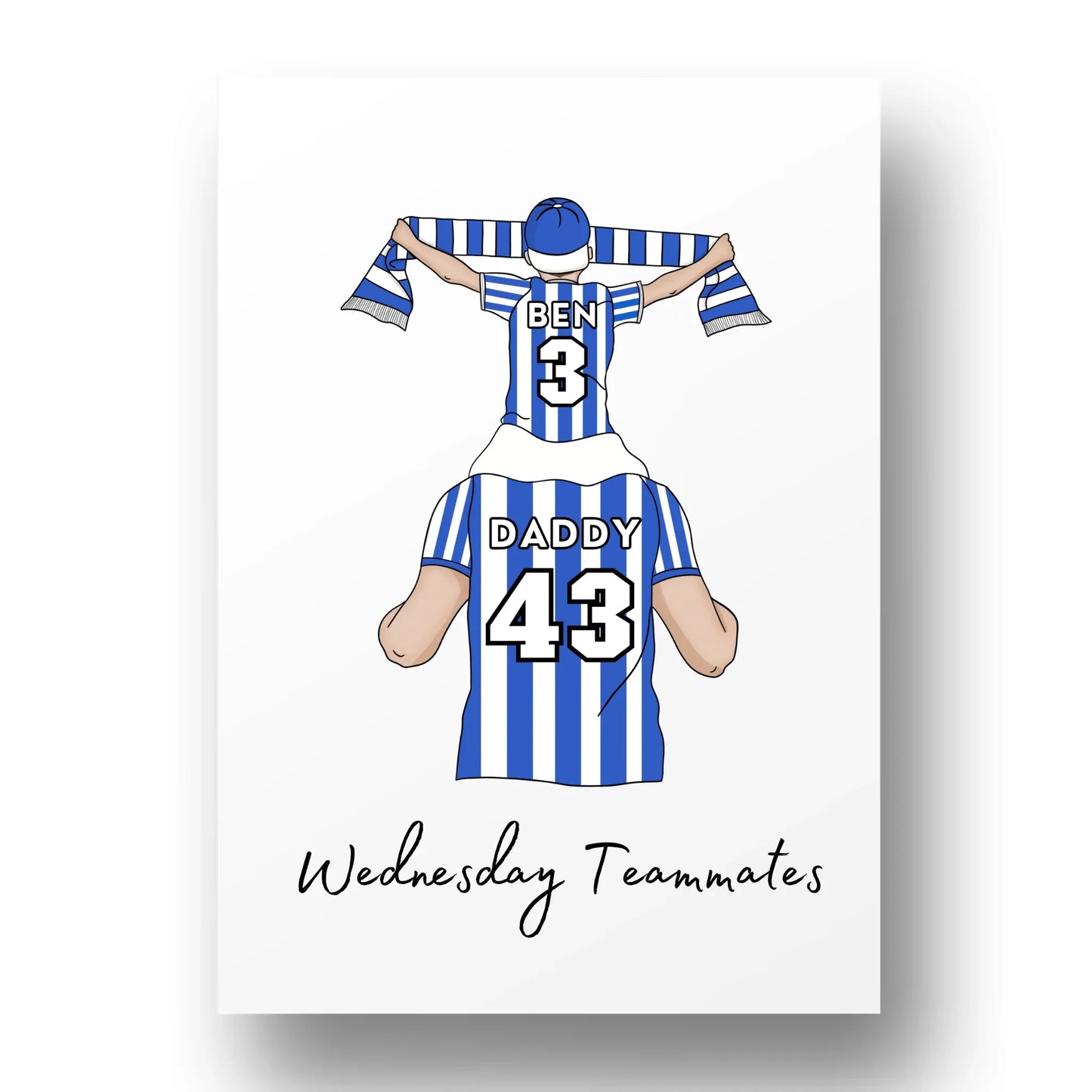 Personalised Father and Son Football Wall Art, Sheffield Wednesday Football Art Print, Boys Room Decor