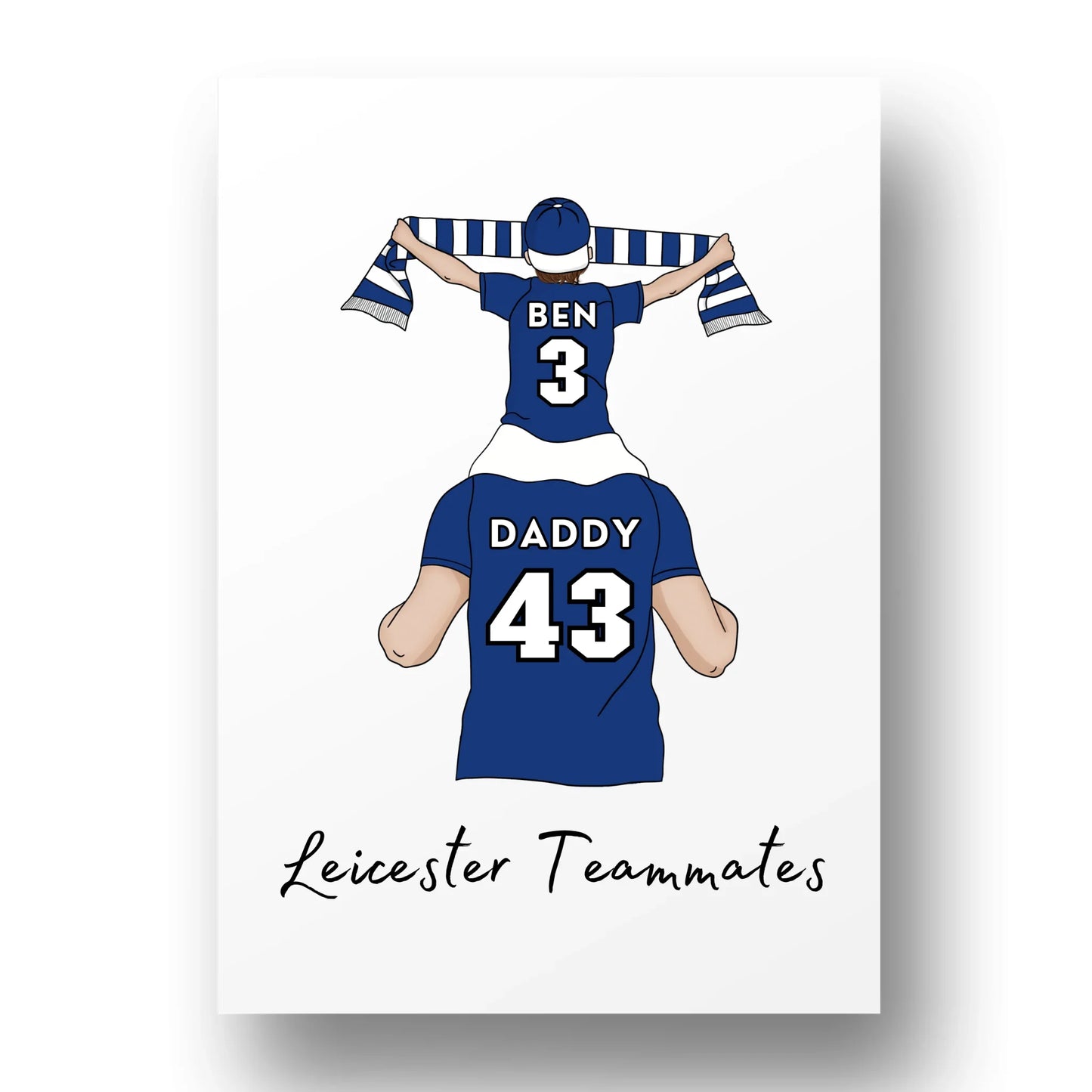 Personalised Father and Son Football Wall Art, Leicester Football Art Print, Boys Room Decor