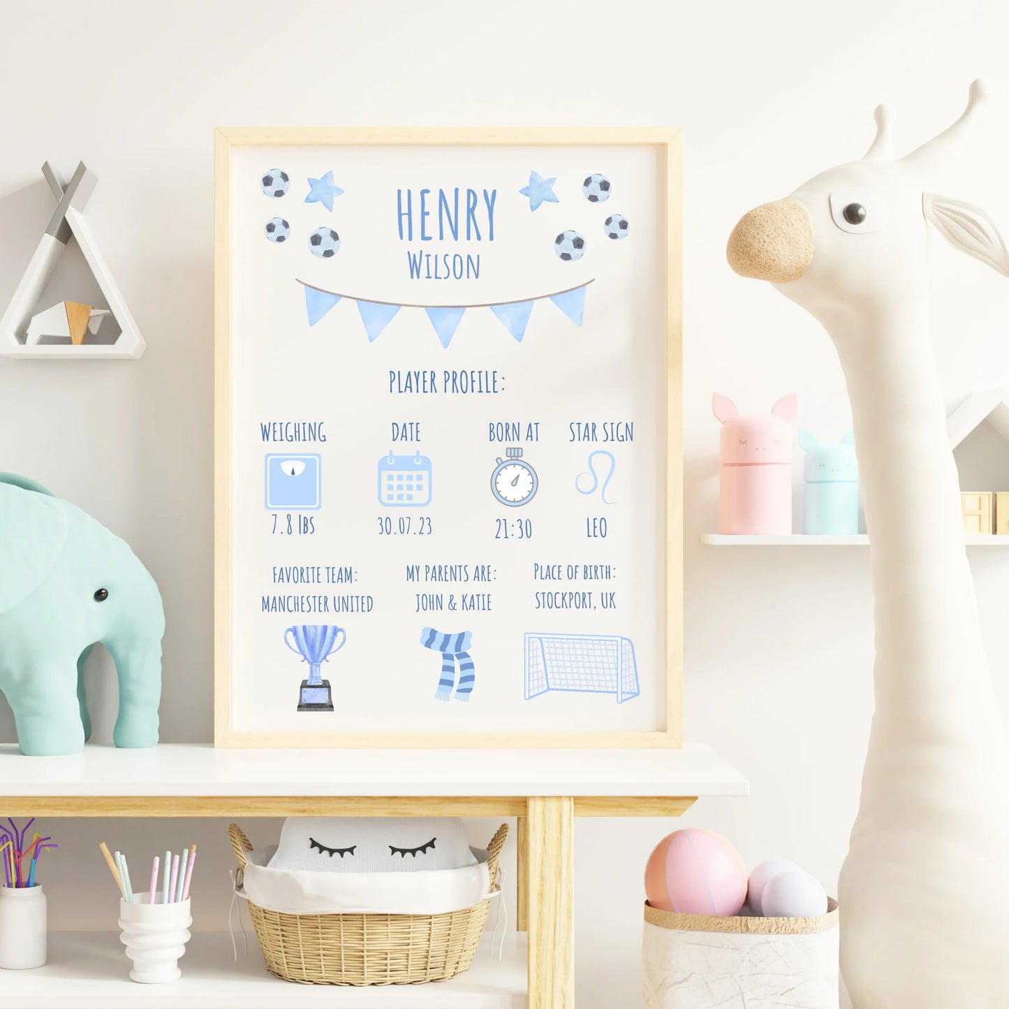 New Born Baby Football Wall Art, Personalised Gift