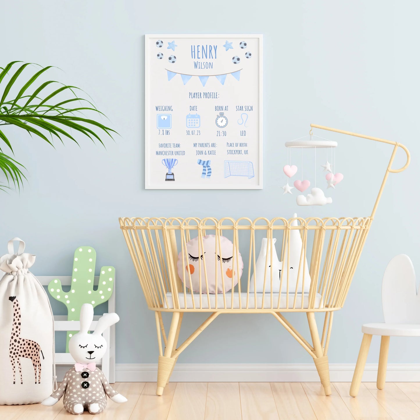 New Born Baby Football Wall Art, Personalised Gift