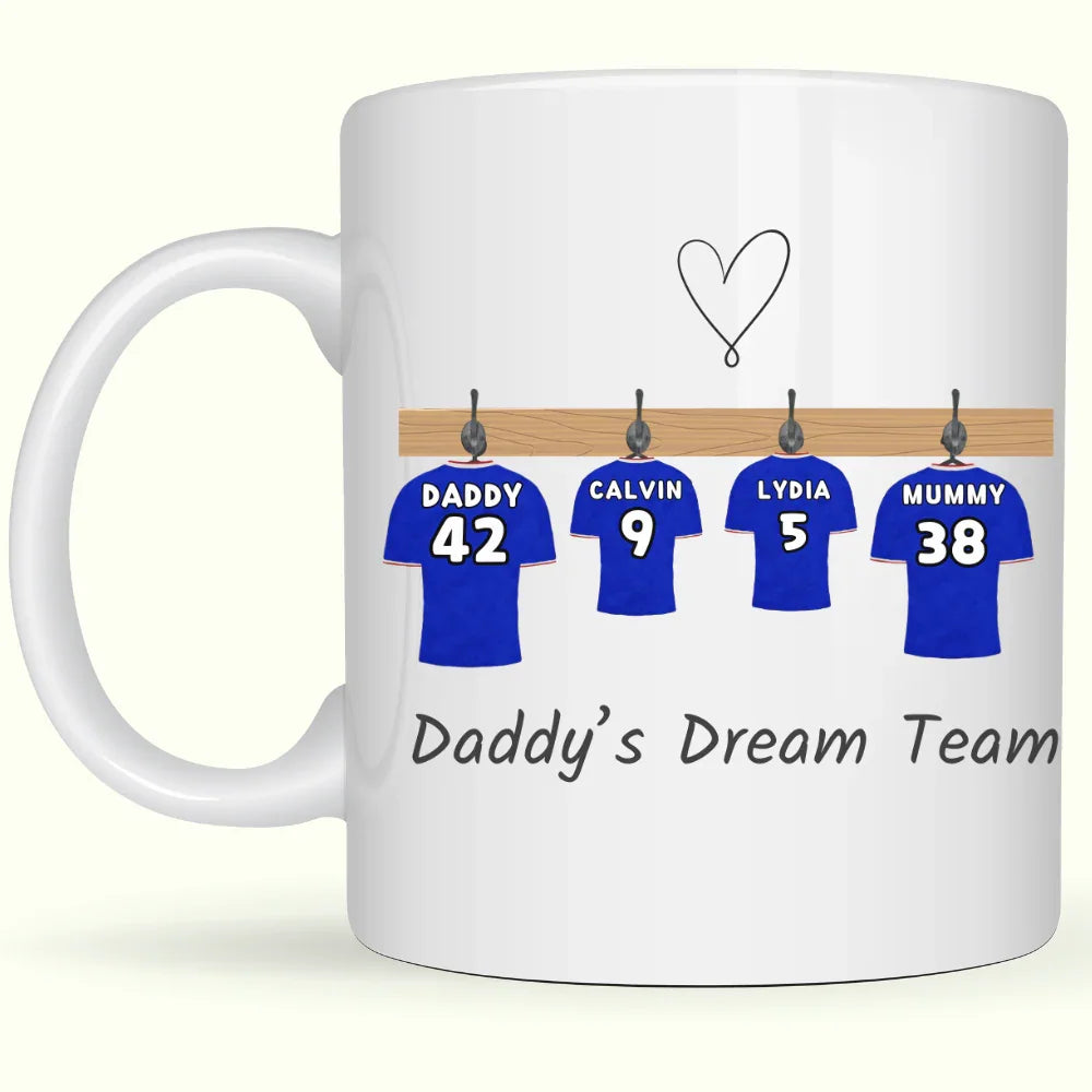 Custom Fathers Day Gift Mug, Personalised Football Mug For Daddy's, Birthday Dad