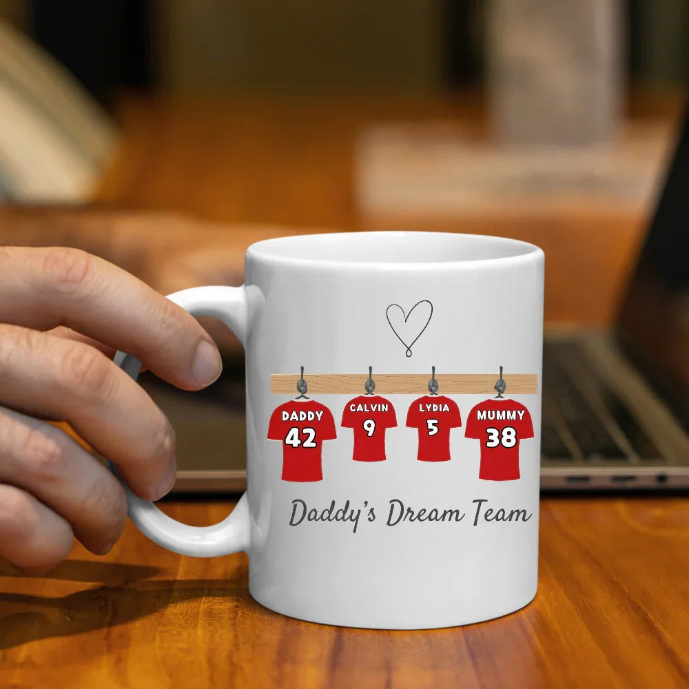 Custom Fathers Day Gift Mug, Personalised Football Mug For Daddy's, Birthday Dad