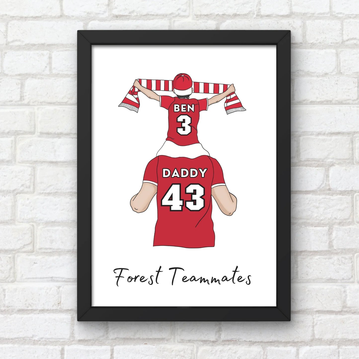 Personalised Father and Son Football Wall Art, Notts Forest Art Print, Boys Room Decor