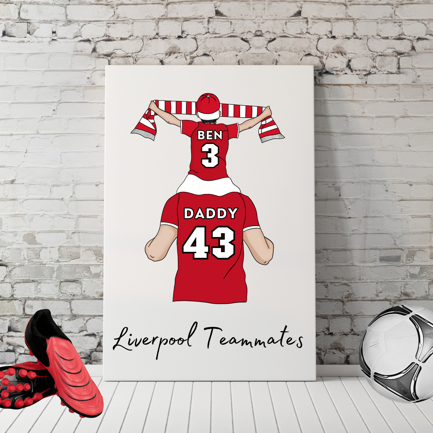 Personalised Father and Son Football Wall Art, Liverpool Art Print, Boys Room Decor