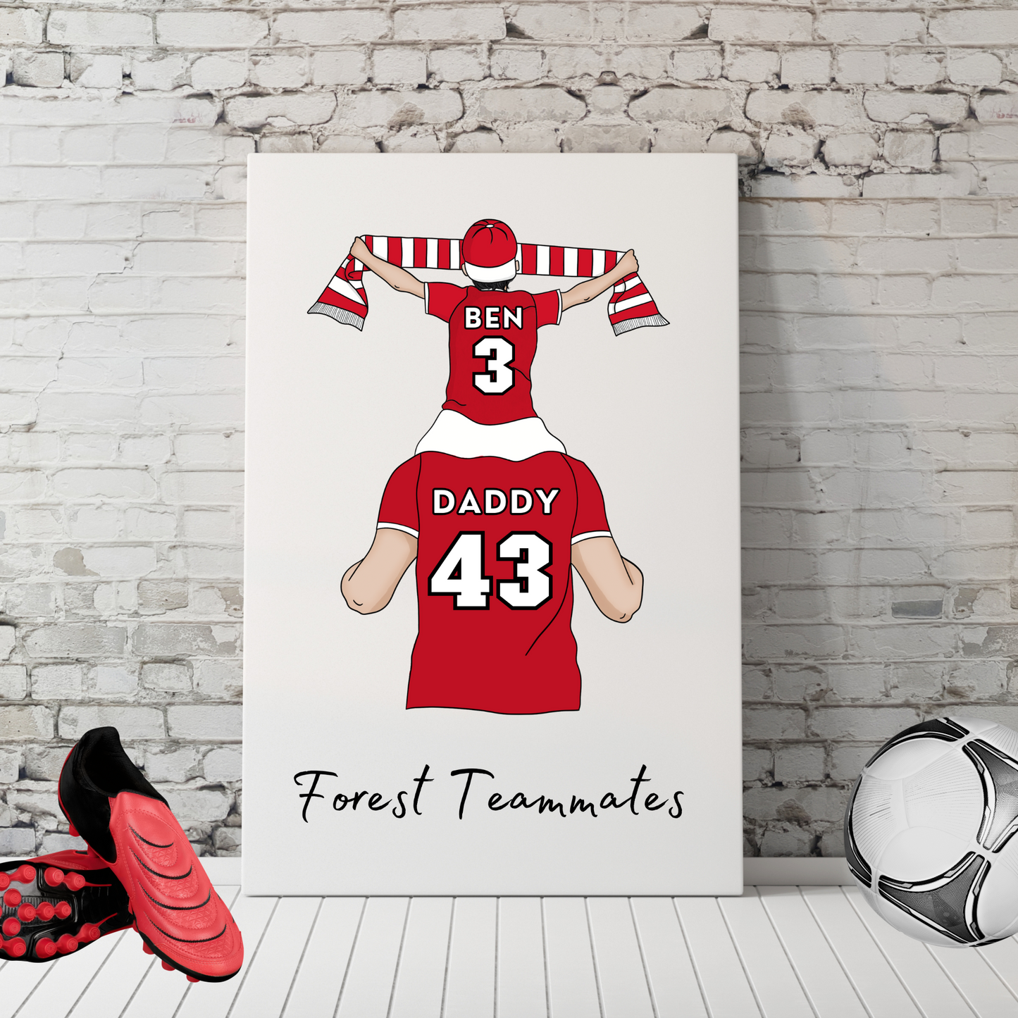 Personalised Father and Son Football Wall Art, Notts Forest Art Print, Boys Room Decor