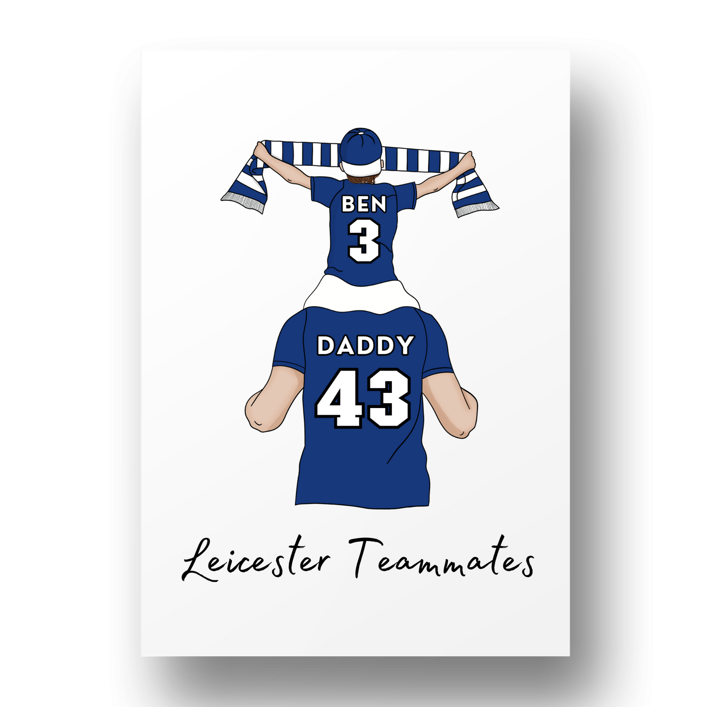 Personalised Father and Son Football Wall Art, Leicester Football Art Print, Boys Room Decor