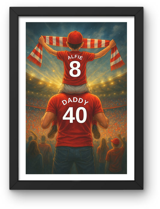 Personalised Man Utd Father and Son Football Wall Art, Boys Room Decor