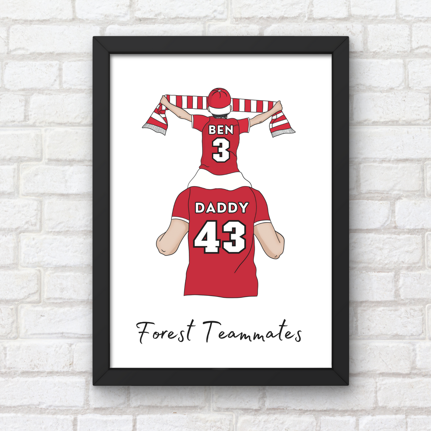 Personalised Father and Son Football Wall Art, Notts Forest Art Print, Boys Room Decor