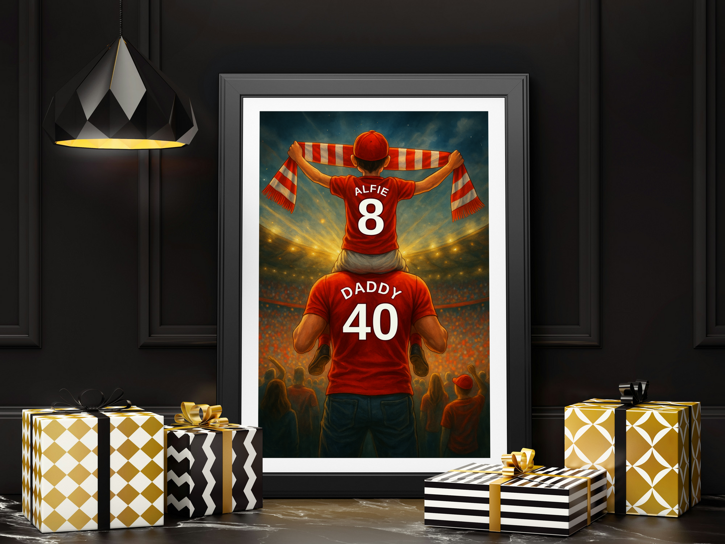 Personalised Man Utd Father and Son Football Wall Art, Boys Room Decor